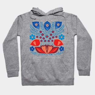 Blue and red floral scandinavian folk art Hoodie